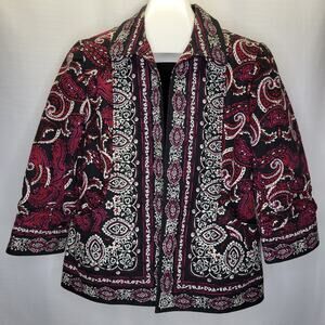 Coldwater Creek Black Pink Paisley Open 3/4 Sleeve Jacket, 14